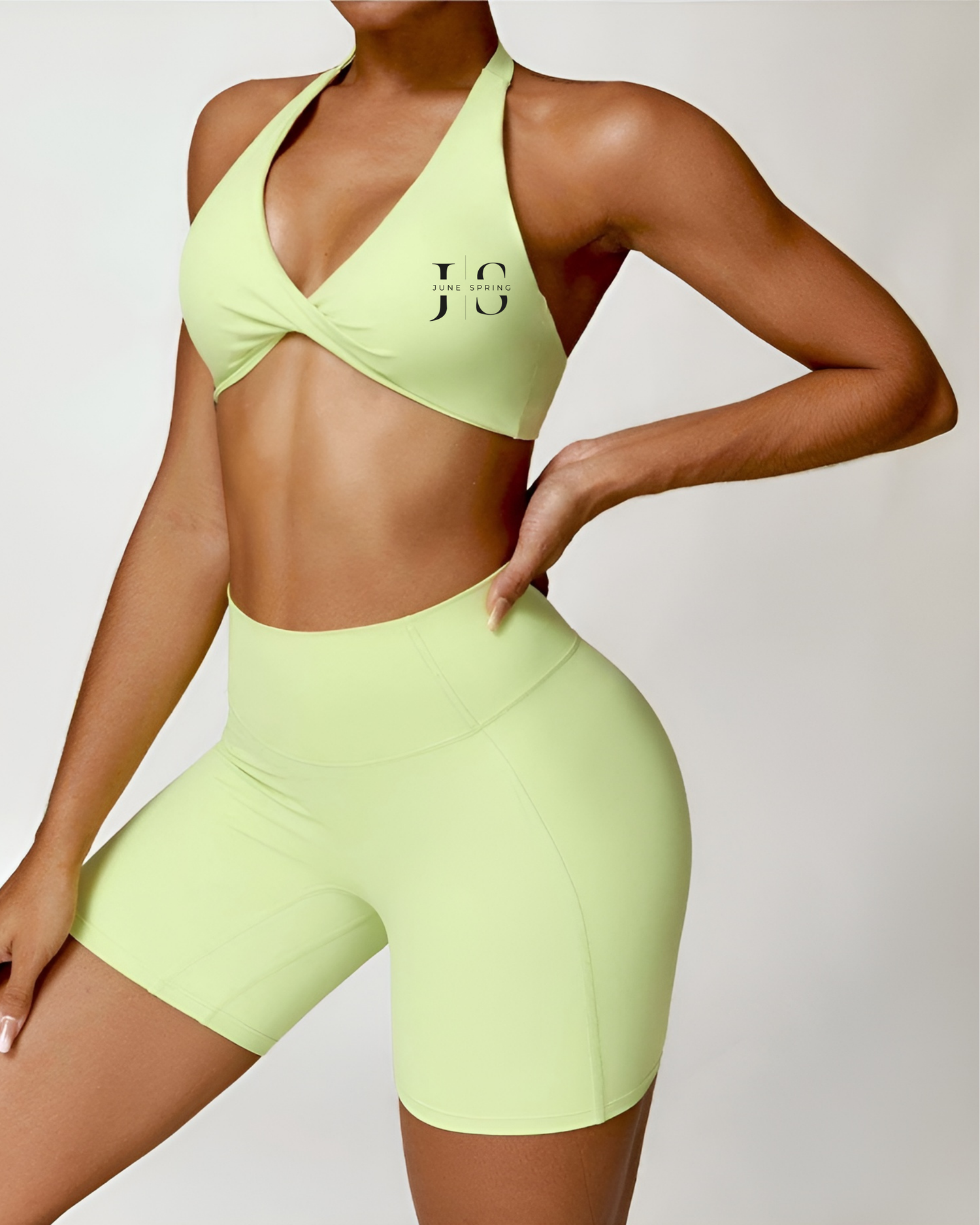 June Spring Twisted Halter Bra Lime Green