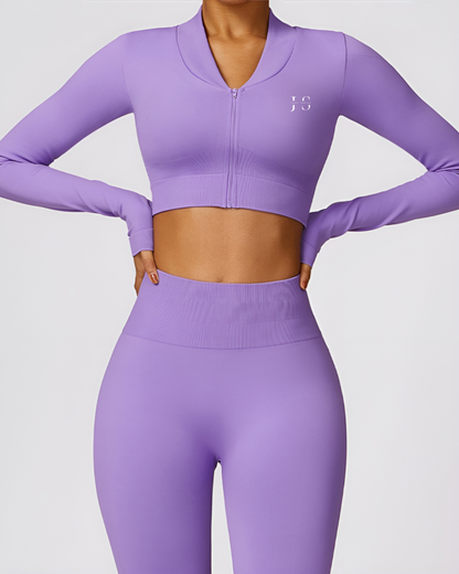 June Spring Cropped V-Neck Zip Up Jacket Pale Purple