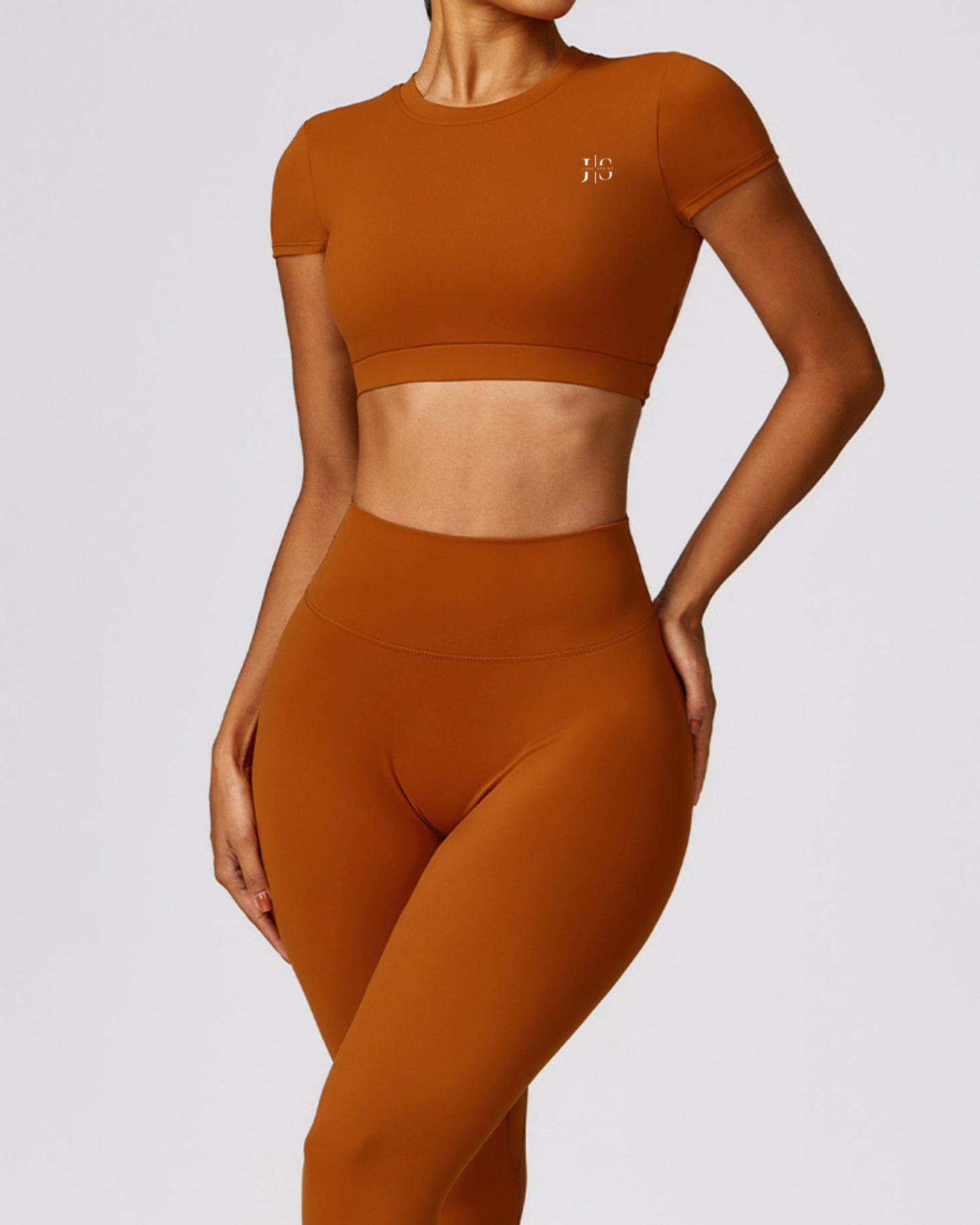 June Spring Cropped Open Back T-Shirt Cognac